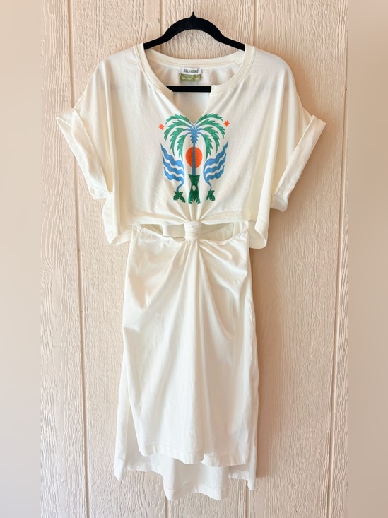 Celandine Dresses & Skirts - Celandine x Tye Indigo Palm Graphic Cutout Midi Dress White Medium